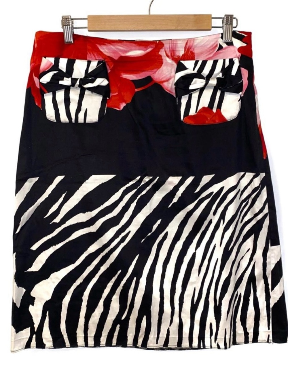 Black and White Zebra Print Skirt with Red Trim